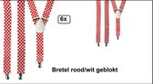 6x Bretel rood/wit geblokt 3cm - Bretels festival brabant thema feest party fun optocht carnaval