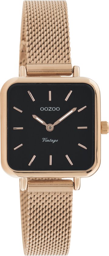 OOZOO Vintage Classics - rosé goudkleurige OOZOO horloge met rosé goudkleurige metalen mesh armband - C10972