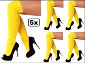5x Paar Lange knie kousen fluor geel 41-47 - carnaval thema feest party sokken