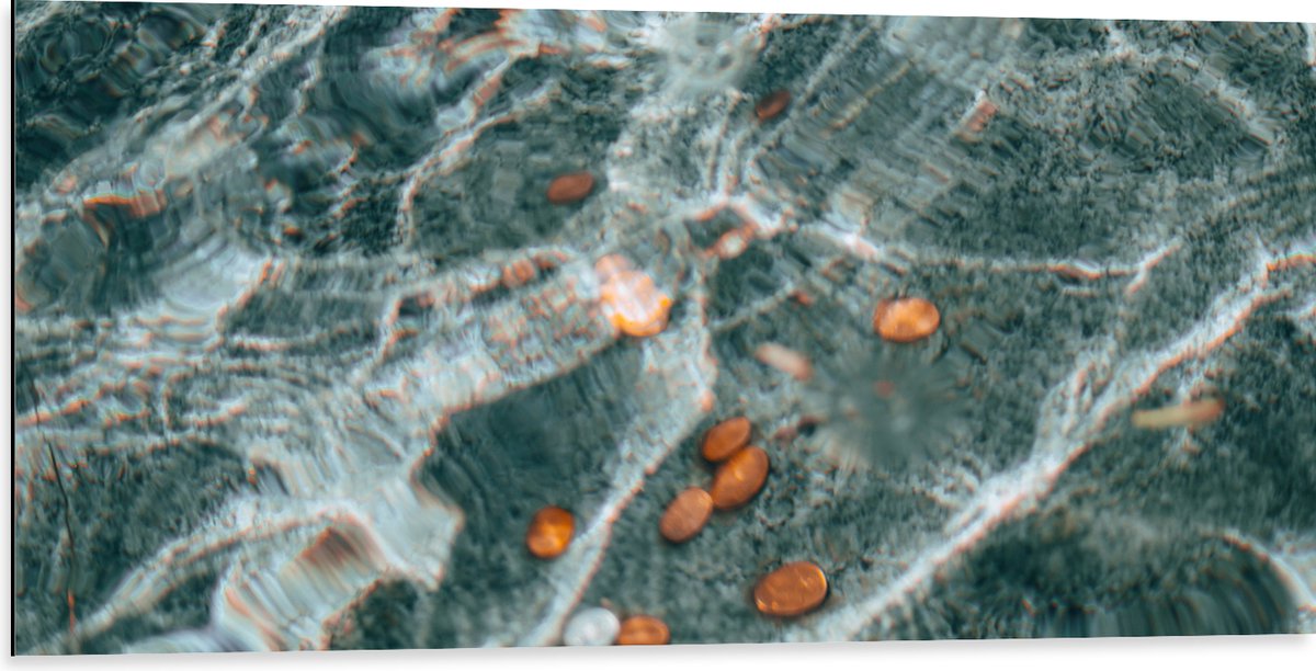 Dibond - Kleingeld op Bodem van Fontein - 100x50 cm Foto op Aluminium (Wanddecoratie van m