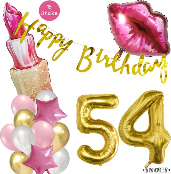 Snoes Beauty Helium Ballonnen Set 54 Jaar - Roze Folieballonnen - Slinger Happy Birthday Goud