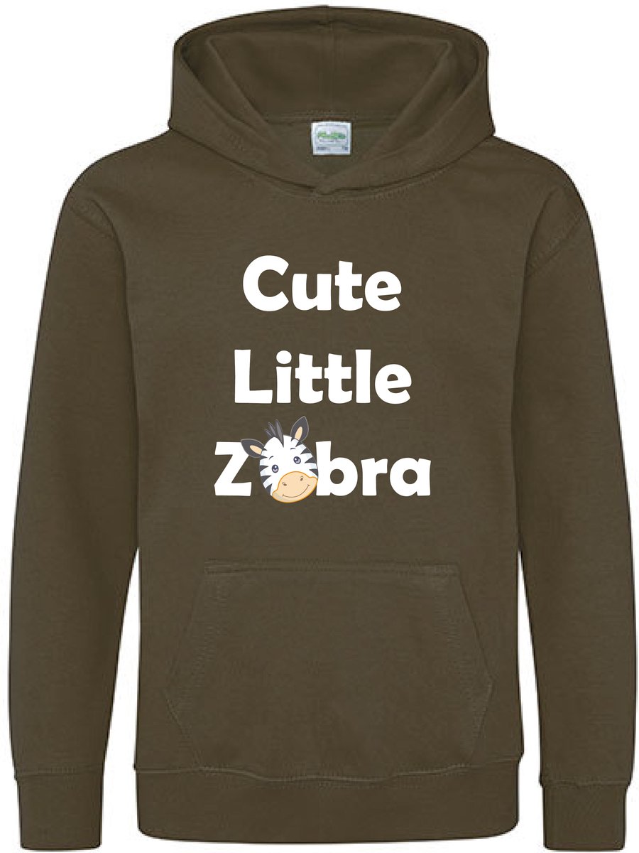 Pixeline Hoodie Cute Little Zebra olive 5-6 jaar - Zebra - Pixeline - Trui - Stoer - Dier - Kinderkleding - Hoodie - Dierenprint - Animal - Kleding