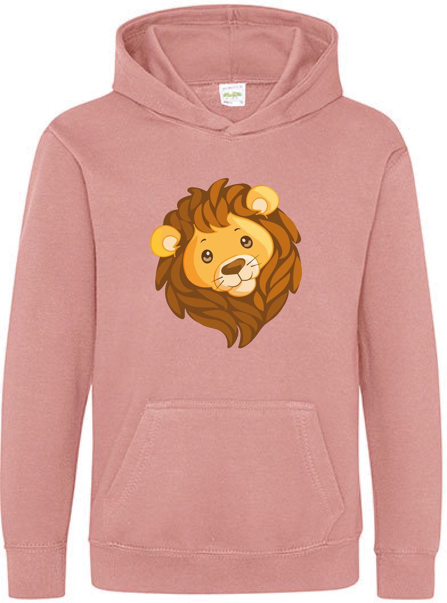 Pixeline Hoodie Leeuw Face roze 9-11 jaar - Pixeline - Trui - Stoer - Dier - Kinderkleding - Hoodie - Dierenprint - Animal - Kleding