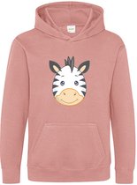 Pixeline Hoodie Zebra Face roze 9-11 jaar - Pixeline - Trui - Stoer - Dier - Kinderkleding - Hoodie - Dierenprint - Animal - Kleding