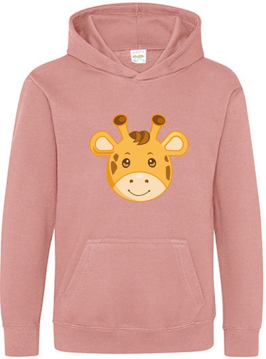 Pixeline Hoodie Giraffe Face roze 12-13 jaar - Pixeline - Trui - Stoer - Dier - Kinderkleding - Hoodie - Dierenprint - Animal - Kleding