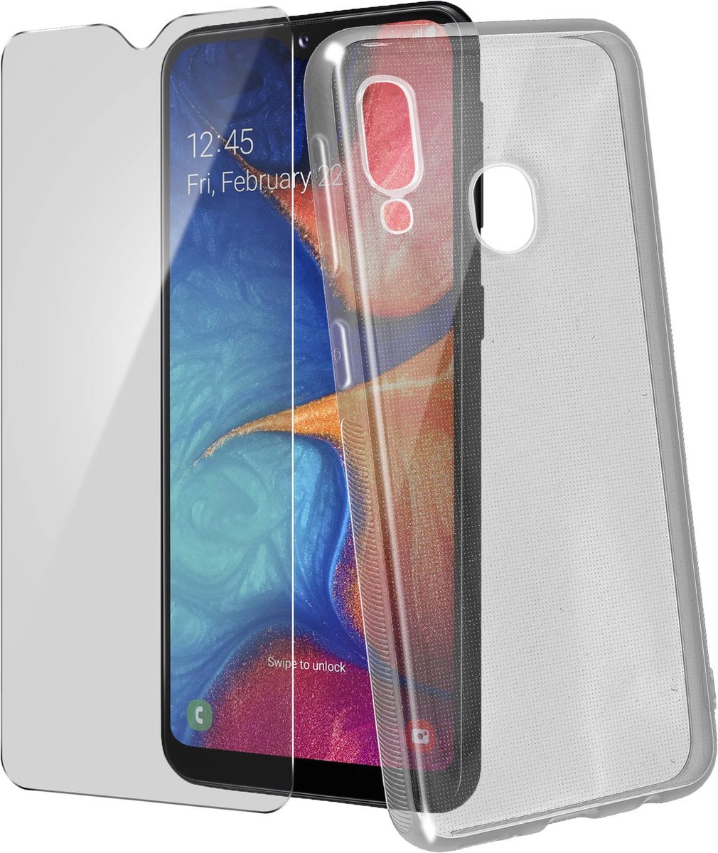 Geschikt voor Samsung Galaxy A20e-hoesje soepel siliconen gehard glas 9H transparant