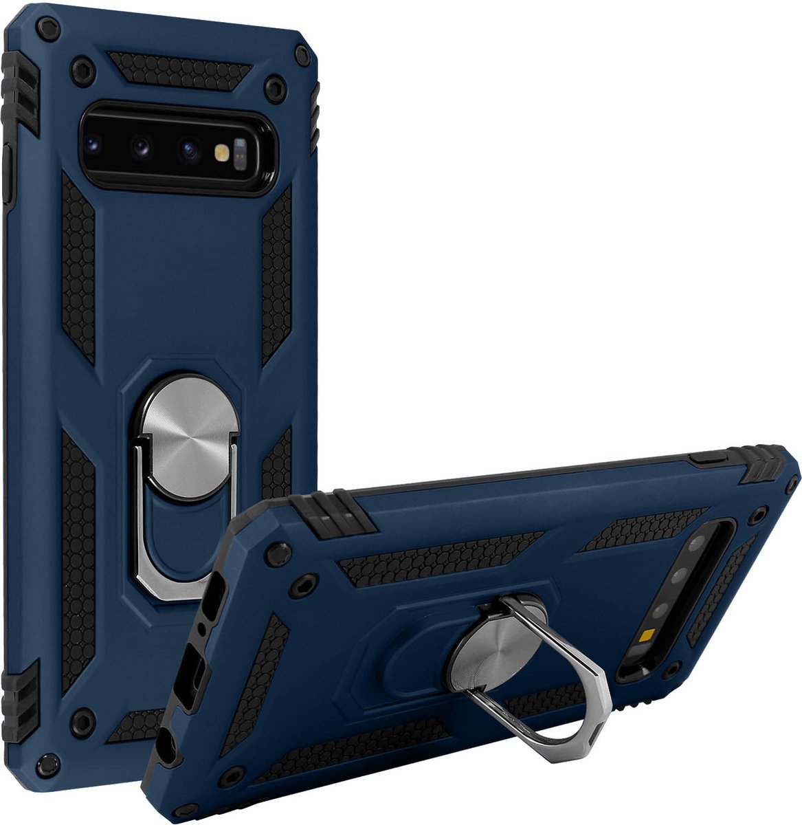 Geschikt voor Samsung Galaxy S10 Hybrid Case Video Support Ring donker blauw