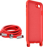 Geschikt voor Apple iPhone 7/8/SE 2020-2022 Koord Hoesje Semi-rigide Nekkoord 80cm rood