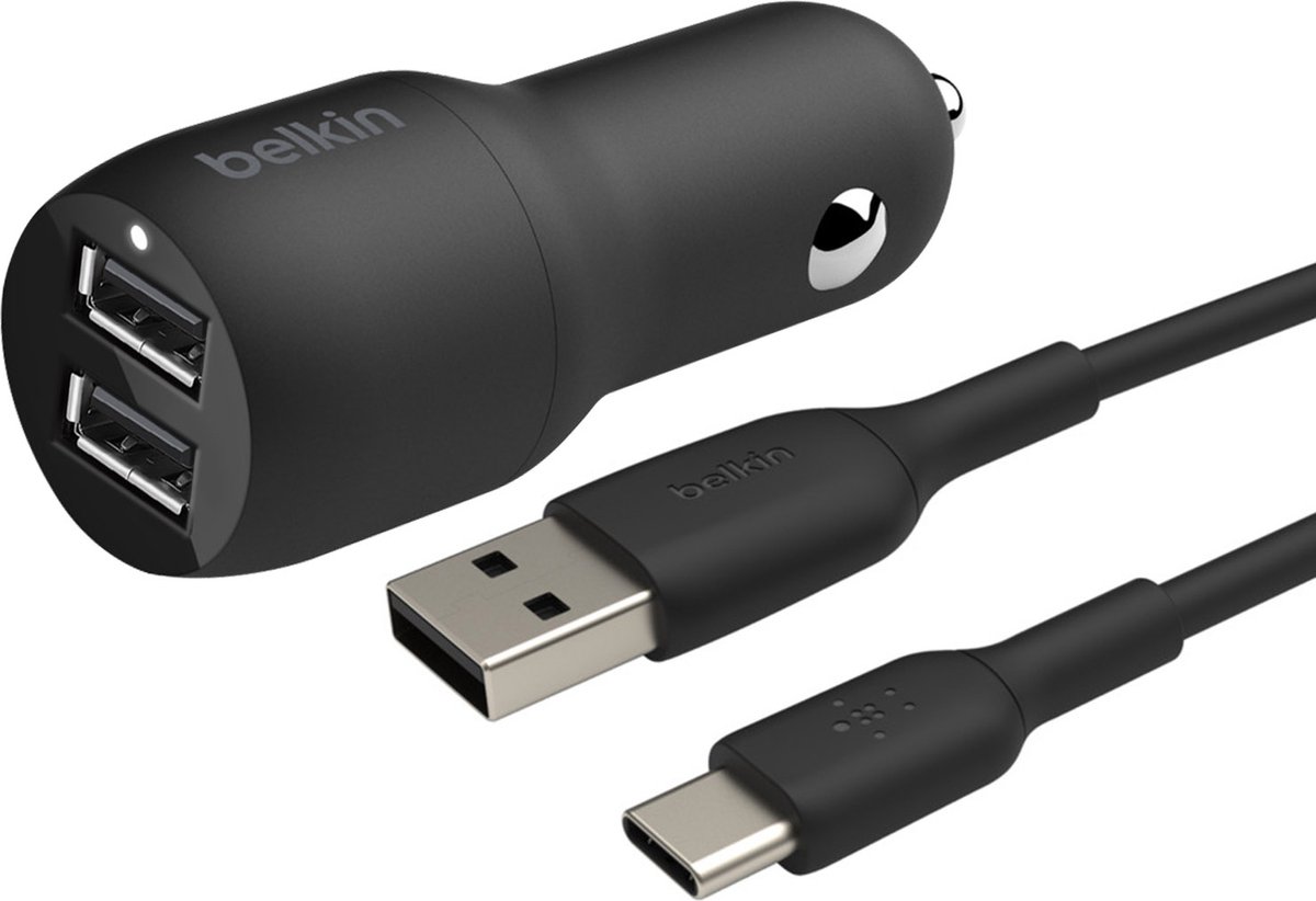 Belkin Dual USB Autolader 24W + 1m USB-C kabel