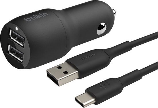 Belkin Dual USB Autolader 24W + 1m USB-C kabel - Zwart - Belkin