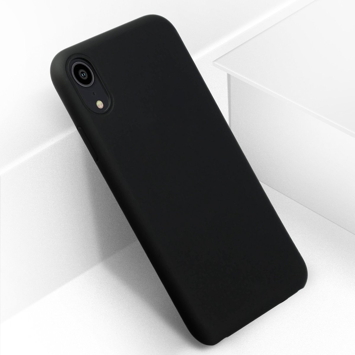 Avizar Hoesje Geschikt voor iPhone XR Siliconen Semi-rigide Mat Soft Touch, Zwart