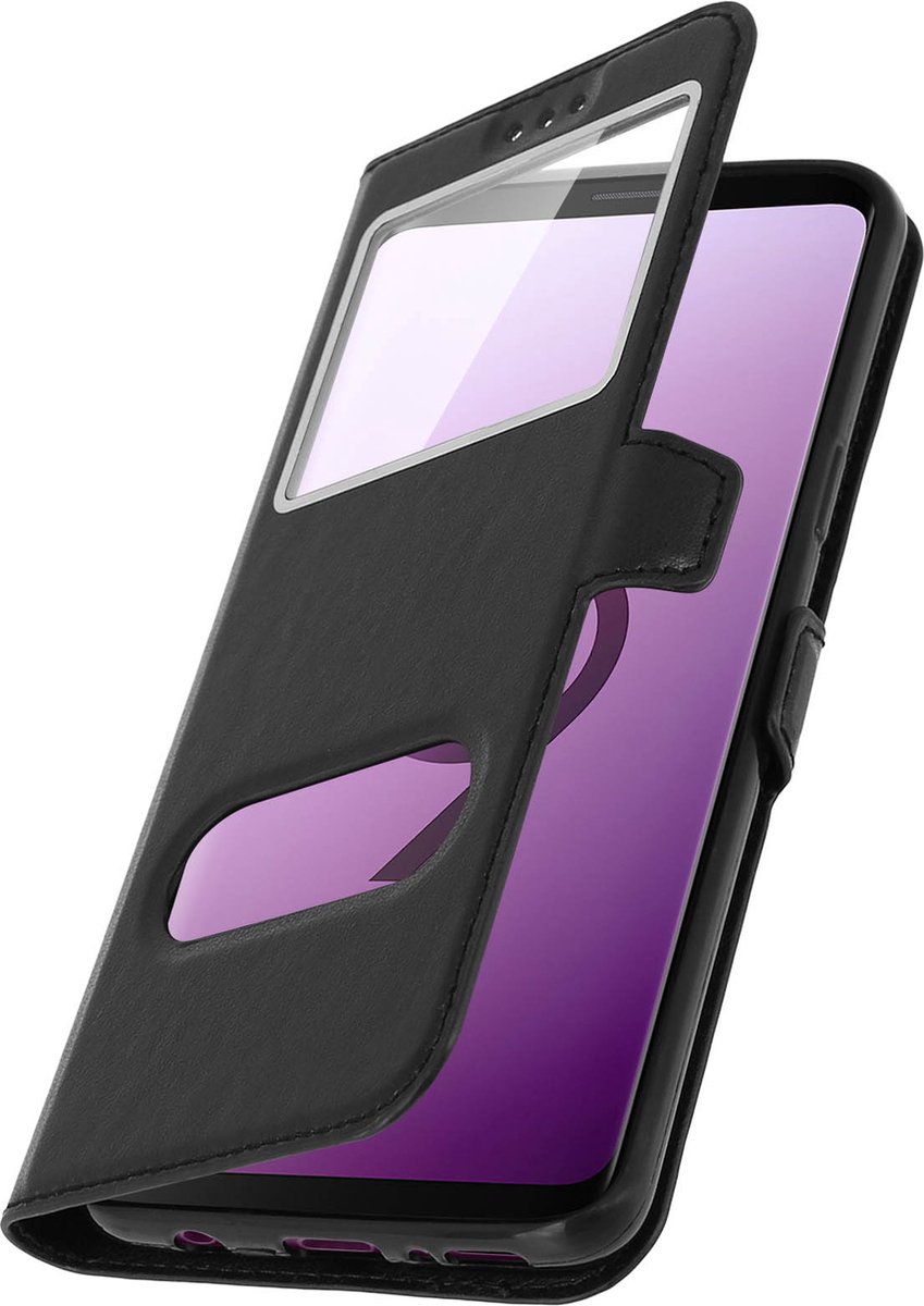 Avizar Foliohoes Geschikt voor Samsung Galaxy S9 zwart met dubbel venster, Zwart