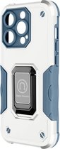 Geschikt voor Apple iPhone 14 Pro Max hybride schokbestendig hoesje met magnetische steunring wit