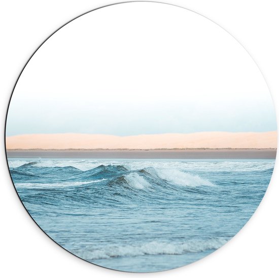 Dibond Muurcirkel - Licht Blauwe Zee met Kleine Golven - 70x70 cm Foto op Aluminium Muurcirkel (met ophangsysteem)