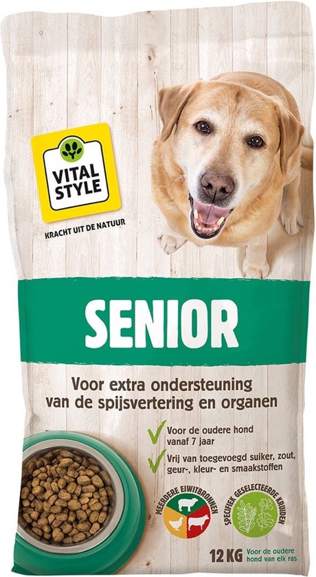 VITALstyle Hond Senior - Hondenbrokken - Extra Ondersteuning Voor De Oudere Hond - Met o.a. Chichoreiwortel & Zoethoutwortel - 12 kg