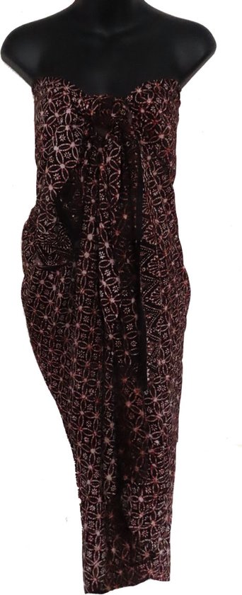 Sarong, pareo, hamamdoek, wikkelrok, omslagdoek exclusief figuren lengte 115 cm breedte 180 cm kleuren rood wit bruin zwart.