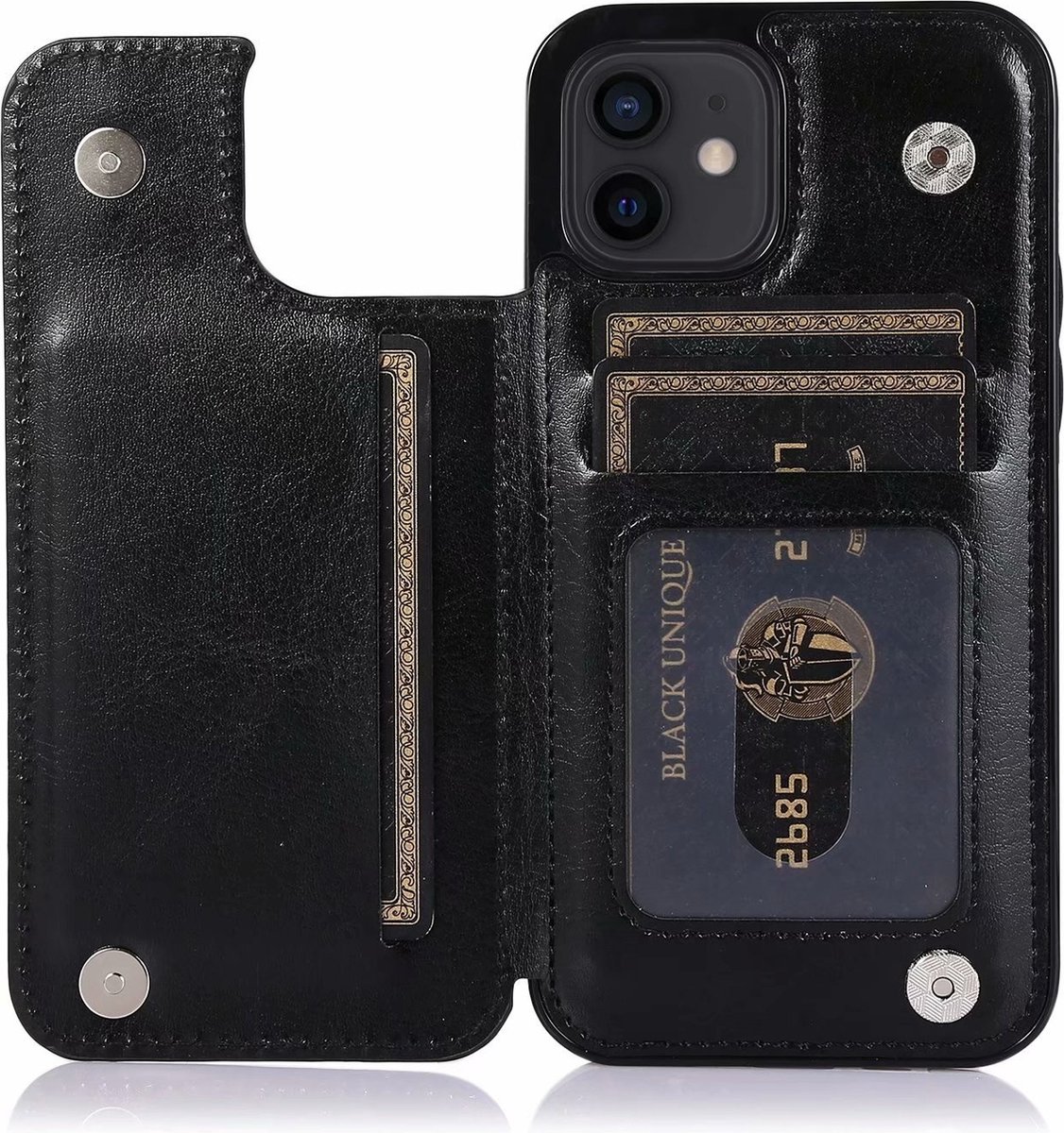 Hoesje geschikt voor iPhone 14 Plus - Backcover - Pasjeshouder - Portemonnee - Kunstleer - Zwart