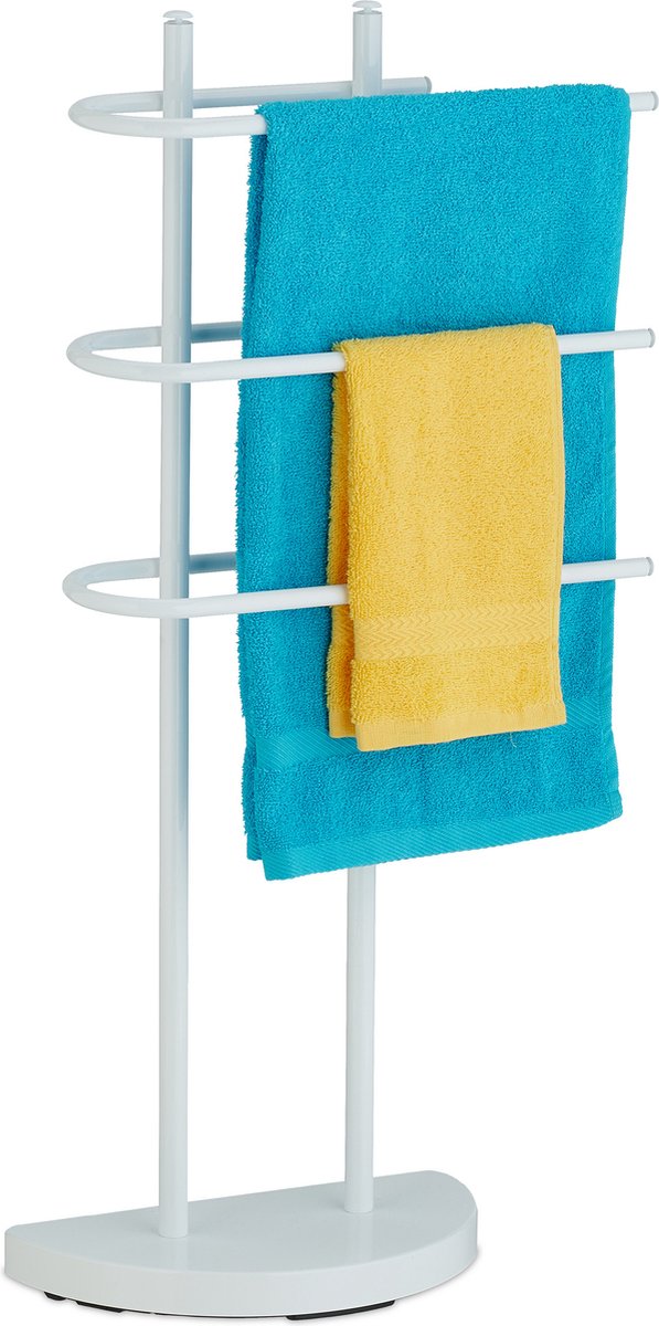 Relaxdays handdoekrek wit - 3 stangen - handdoekhouder badkamer - dressboy - vrijstaand