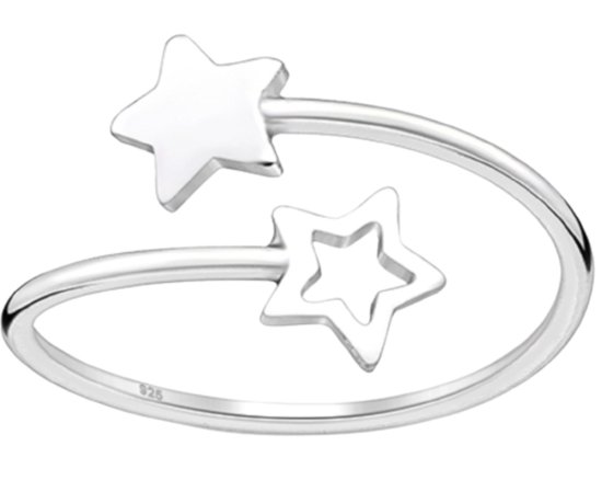 Joy|S - Zilveren sterren ring - verstelbaar (maat: zie omschrijving) - ster aanschuifring - type