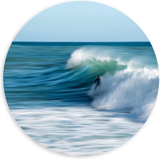 WallClassics - PVC Schuimplaat Muurcirkel - Surfer over Razende Golven op Zee - 100x100 cm Foto op Muurcirkel (met ophangsysteem)