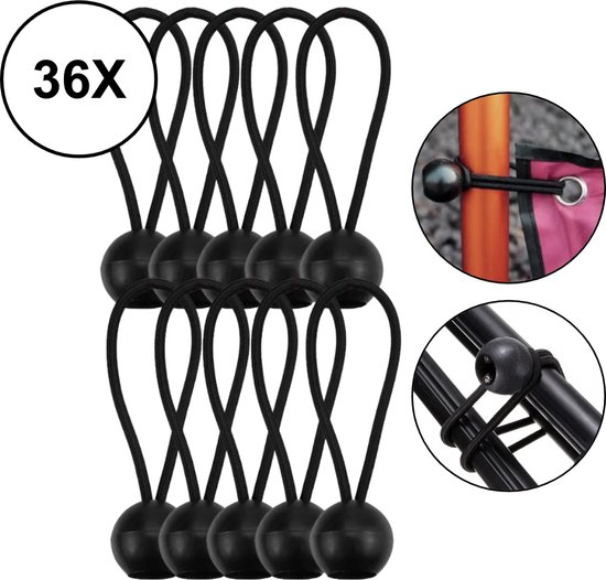 PD® - Spanelastiek - Zwart - Elastiek koord - Spanrubbers - Elastiek Met Bal - Tentspanner - Tentelastiek - Tentspanners met Bal - Elastiek Trampoline van PD — afbeelding 2