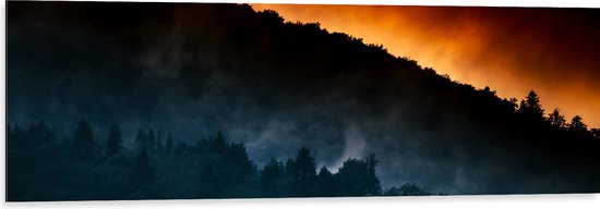 WallClassics - Dibond - Grote Bosbrand achter Berg - 120x40 cm Foto op Aluminium (Wanddecoratie van metaal)