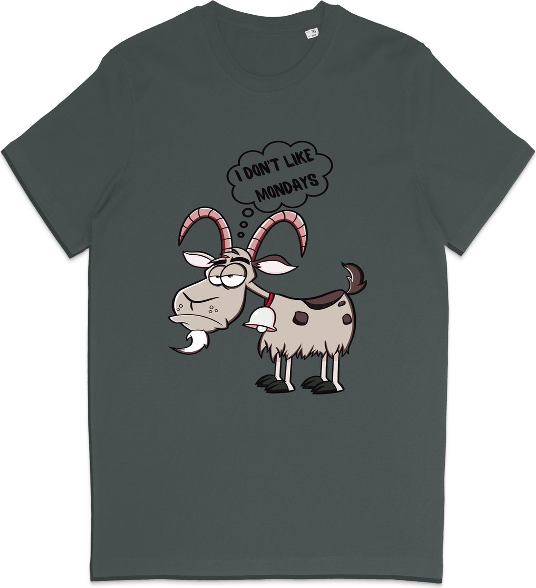 T Shirt Heren - Dames T Shirt - Cartoon Geit - Ik Hou Niet Van Maandagen - Grijs - XS