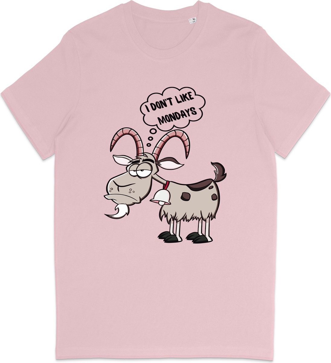 T Shirt Heren - Dames T Shirt - Cartoon Geit - Ik Hou Niet Van Maandagen - Roze - M