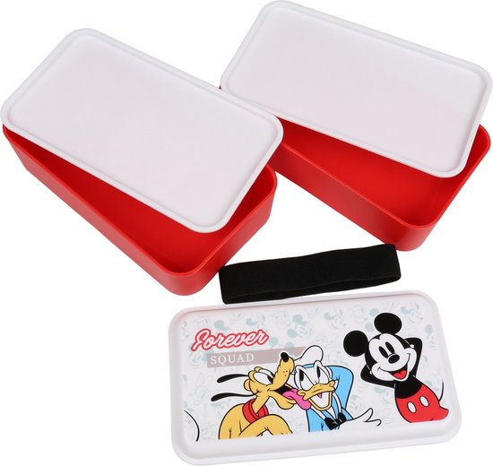 Disney Mickey Mouse - 2x boîte de nourriture fraîche blanc-rouge, boîte à pain 5x5x18,5 cm
