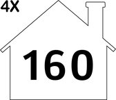 Containerstickers Huisnummer "160" - 25x21,5cm - Wit Huis met Zwart Nummer - Set van 4 dezelfde Vinyl Stickers - Klikostickers