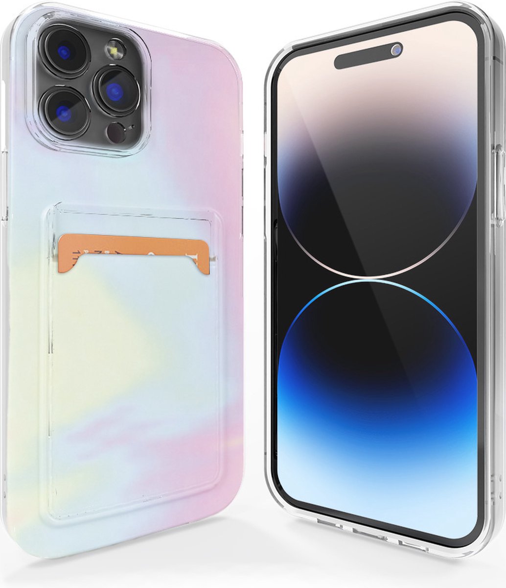 ShieldCase telefoonhoesje geschikt voor Apple iPhone 13 Pro hoesje pasjes - Galaxy Pink - Marmer look hoesje - Marmeren uitstraling met pasjeshouder - Shockproof hardcase