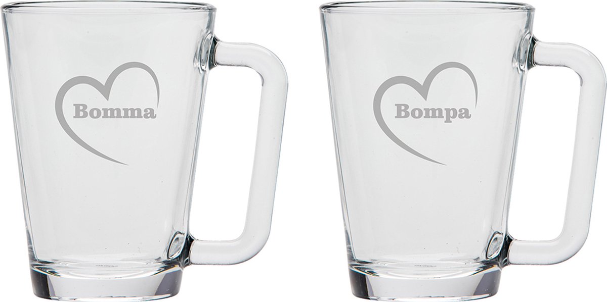 Theeglas gegraveerd - 26cl - Bomma-Bompa-hartje
