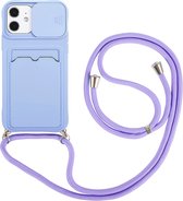 Coque Arrière iPhone 14 Pro avec Cordon - Coque Arrière - Siliconen - Porte-Cartes - Cordon - Apple iPhone 14 Pro - Violet