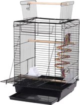 Cage à oiseaux avec jouets pour oiseaux, cage à perruche, calopsittes, pinson, cage à perroquet avec toit, 40 x 40 x 58 cm HM-YAHEE-591486 , Zwart