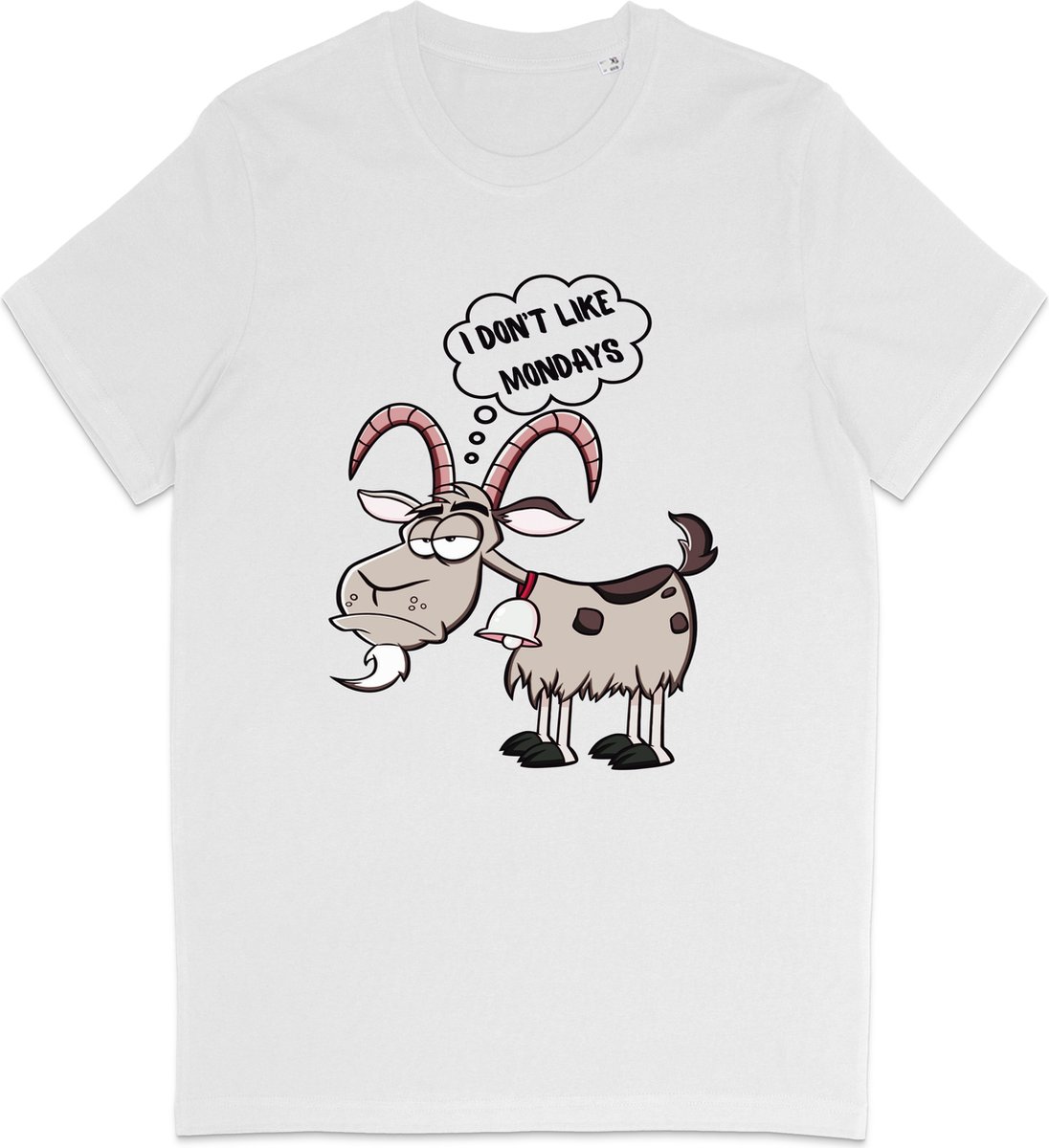 T Shirt Heren - Dames T Shirt - Cartoon Geit - Ik Hou Niet Van Maandagen - Wit - XL