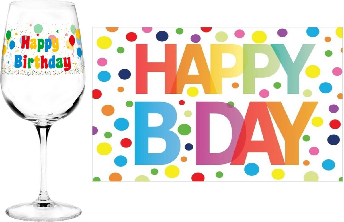 Happy Birthday cadeau verjaardag glas en A5-size wenskaart