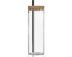 Boba Tea Glas 550 ML | Herbruikbare Bubblethee Beker met Rietje | Bamboe deksel | Geschikt voor Thee, Milkshakes, Iced Coffee, Smoothies en Slush