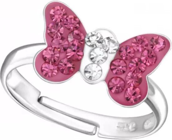 La Rosa Princesa Vlinder Ring Zilver - Kristal - One-size