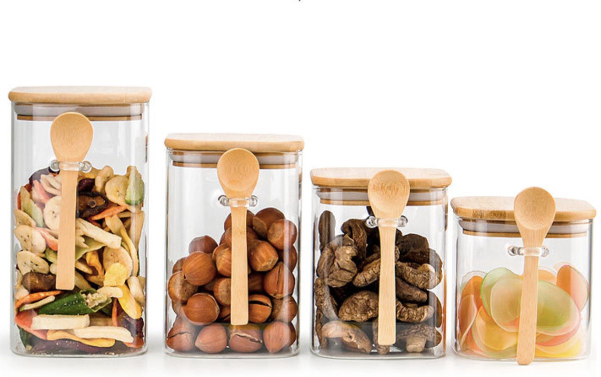 ComSaf Set van 3 Glazen Potten met Deksel 1000 ml, Luchtdichte Voorraadpotten voor Gezinnen en Thuiskoks, Houdt Ontbijtgranen en Koekjes Vers, voor