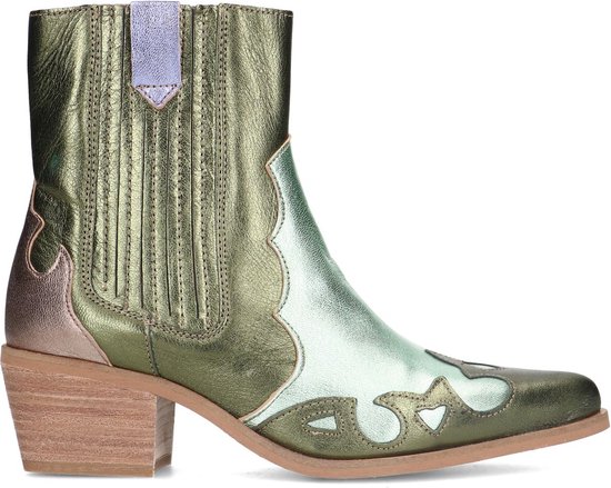 grote Oceaan Plantkunde Sentimenteel Manfield - Dames - Metallic groene leren cowboylaarzen - Maat 38 | bol.com