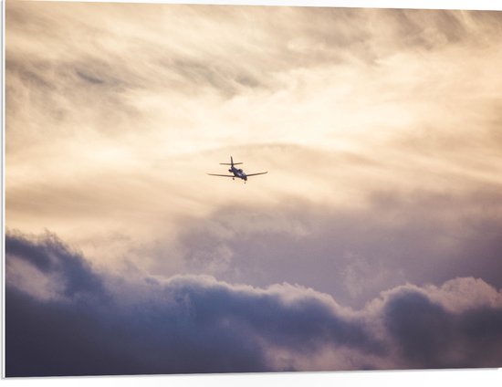 PVC Schuimplaat - Vliegtuig tussen de Wolken - 80x60 cm Foto op PVC Schuimplaat (Met Ophangsysteem)