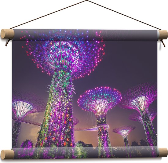 WallClassics - Textielposter - Natuurpark in Nacht - Singapore - 40x30 cm Foto op Textiel