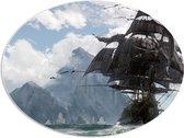 WallClassics - PVC Schuimplaat Ovaal - Bergen met Piratenschip - 96x72 cm Foto op Ovaal (Met Ophangsysteem)