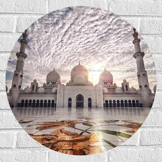 WallClassics - Muursticker Cirkel - Moskee in Abu Dhabi - Sjeik Zayed Moskee - 60x60 cm Foto op Muursticker
