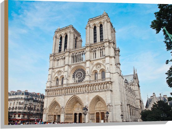 WallClassics - Hout - Notre-Dame Kathedraal - Parijs - 80x60 cm - 9 mm dik - Foto op Hout (Met Ophangsysteem)
