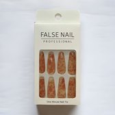 Press On Nails - Nep Nagels - Marble - Oranje Geel - Coffin - Manicure - Plak Nagels - Kunstnagels nailart - Zelfklevend - 3