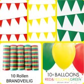 Versierpakket Rood/ Geel/ Groen, Carnaval, Serpentine, Vlaggenlijn, Ballonnen, Brandveilig, Brandvertragend.