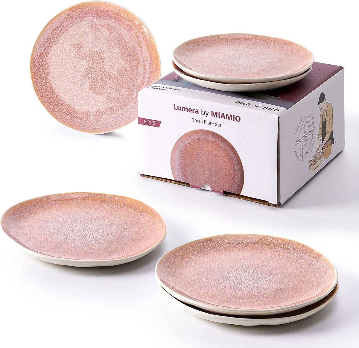 MIAMIO - 6 x 8 inch borden / schalen Lumera Collection / Premium keramische servies set - handgemaakt (roze)