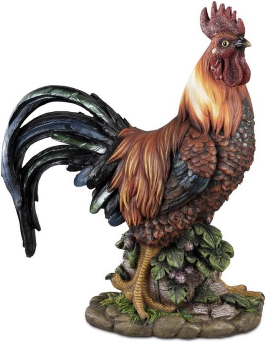 Beeld Haan - handgeschilderd - 38 cm hoog - polyresin - tuindecoratie voor binnen of buiten