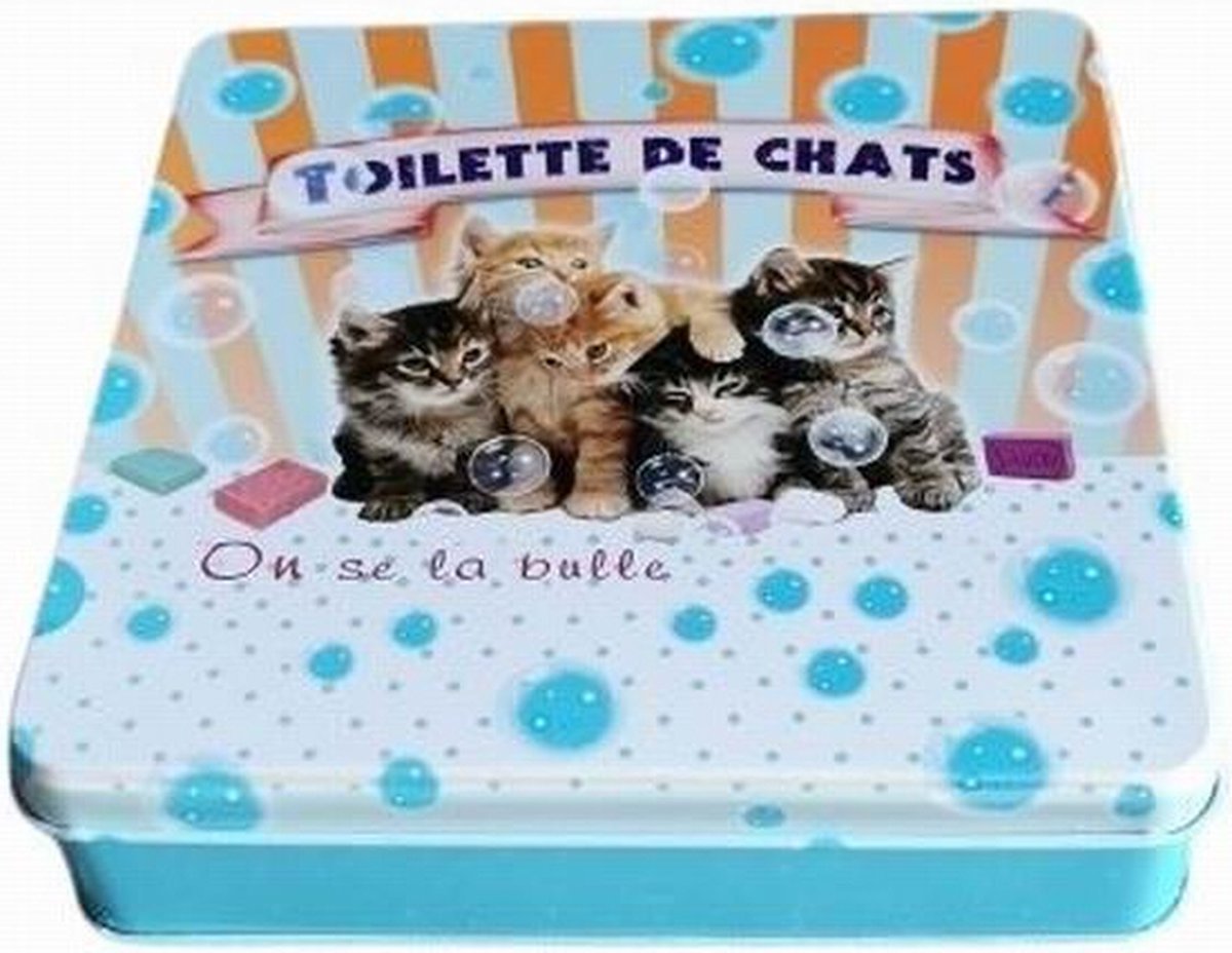 Metalen zeepblik vierkant met opdruk Toilette de chats – Vintage voorraadblik – Franse handzeep – Marseille zeep Marseillezeep